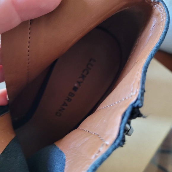 Lucky Brand LK Lamija Black Oiled Leather Double Zip Open Toe Heel Booties 10M - Picture 3 of 6